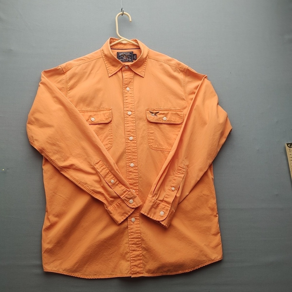 American Living Men's Orange Button Up Shirt Size Large Long Sleeve Pockets